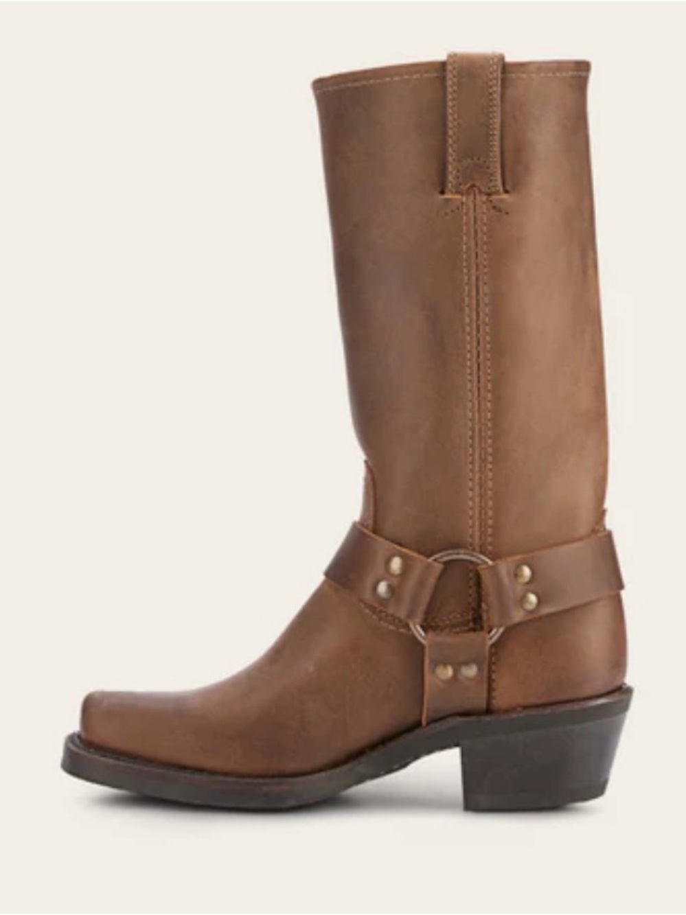 Frye Harness 12R Brown Rugged Leather Boot with Harness Detail.
